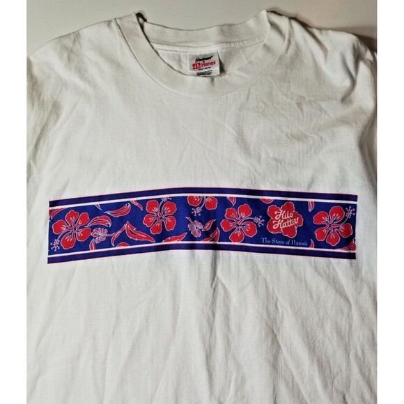 Vtg Hilo Hattie The Store of Hawaii Hibiscus Flower Stripe T-Shirt Adult Large - Picture 4 of 10